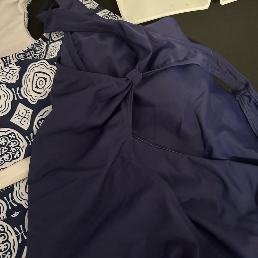 Navy and White Sport Swim Set with Solid Blue Razor Back Tank Cover Shirt - Picture 7 of 16